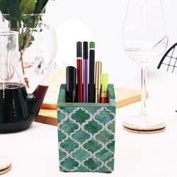 Latest White Resin Bone Inlay Pen Holder with Traditional Leaf Design <b>Square</b> Pattern Mother of Pearl Desk Organizer for Desks - Product Image 2