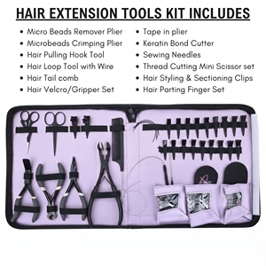 Kit d'outils professionnels pour extensions de cheveux à micro-anneaux, pince à sertir les perles, outil de suppression, outil de pressage pour extensions à bandes, coupe-adhésif, crochet et boucle - Product Image 3