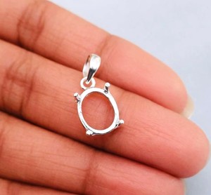 Handmade Solid 925 Silver 8x10mm Oval 4 Prong Setting Semi Mount Charm Pendant <b>Blank</b> Stone Setting DIY Keepsake Jewelry Findings - Product Image 2