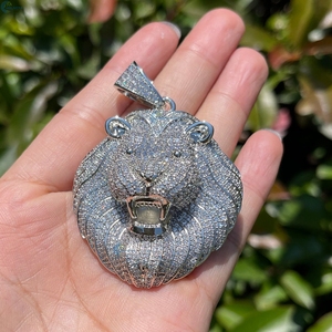 Pendentif Tête de Lion Personnalisé avec Diamants de Laboratoire, Pendentif Hip Hop Bling, Fabricant de Pendentifs Iced Out pour Rappeurs - Product Image 3