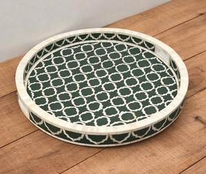 Plateau de service rond en résine incrustée, plateau décoratif pour table basse avec motif pour la décoration intérieure, vendu en gros par les exportateurs - Product Image 3