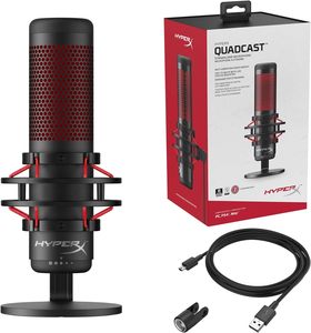 ไมโครโฟนคอนเดนเซอร์ USB สำหรับเล่นเกม Hyperx quadcast, สำหรับพีซี PS4 PS5 Mac สี่ขั้วรูปแบบตัวกรองป๊อป