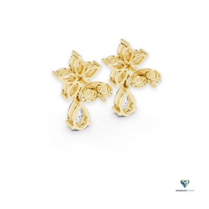 Pendientes de Oro Amarillo de 1.7 CTW con Diamantes Cultivados en Laboratorio en Forma de Marquesa y Pera, Diseño Floral, en Oro Sólido de 18K - Product Image 3
