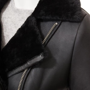 Women's Genuine Leather Moto Jacket With Fur Trim Zipper Closure Winter Warm Biker Style Full Sleeve - Product Image 3