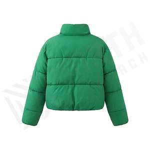 เสื้อแจ็คเก็ตสีเขียวแบบควิลท์สำหรับผู้หญิง คอตั้ง แขนยาว กันลม บุด้วยโพลีเอสเตอร์แบบสั้น ปิดด้วยซิป - Product Image 5