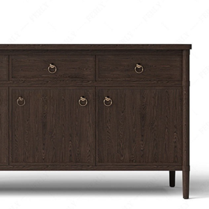 Buffet en bois avec quatre tiroirs et quatre portes, finition brun foncé, poignées à anneau, meuble de rangement moderne - Product Image 3