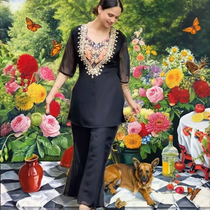 Traje Moderno de Blusa y Pantalón Plazzo con Bordado de Organza Pesada para Fiesta - Product Image 1