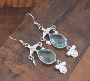 Boucles d'oreilles pendantes en argent sterling avec topaze bleue, de luxe, à la mode, en forme de goutte d'eau, pour femmes, de haute qualité, pour mariage et soirée - Product Image 3