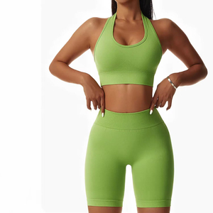 Conjunto de Yoga para Mujer, Tallas Grandes, con Logotipo Personalizado, Bra Deportivo y Pantalones Cortos, Ropa Deportiva de Color Sólido, Ecológica, para Gimnasio y Fitness - Product Image 1