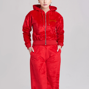 ชุดเซ็ตเสื้อครอปและกางเกงจ็อกเกอร์ผ้าฝ้ายเฟรนช์เทอร์รี่พิมพ์ลาย น้ำหนัก 360 กรัม สำหรับผู้หญิง เหมาะสำหรับฤดูหนาว ชุดลำลอง สั่งผลิตได้ตามแบบ OEM - Product Image 2