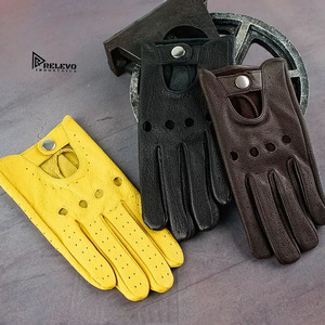 100%Genuine Deerskin Leather Gloves Men Black Brown Yellow Unlined Full <b>Finger</b> Driving Motorcycle Riding Daily Cycling - Product Image 3