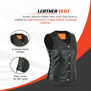 Gilet en cuir pour femme, sans manches, doublure polyester, couleur unie avec poches, service OEM - Product Image 4