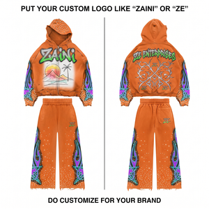 ZAINI ZI-247 350g Cotton Men Streetwear Winter Tracksuit White Hoodie Wide Leg Pant Solid Custom Logo OEM ODM - Product Image 1