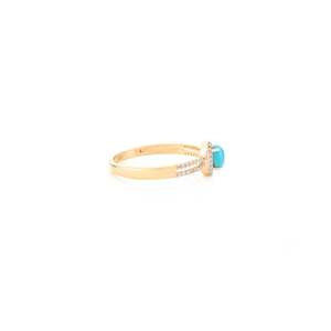 Anillo de banda dividida con halo de diamantes y turquesa de 14K - Claridad VVS1-VS2 certificada por IGI - Product Image 6
