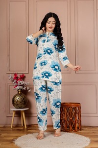 <b>UK</b> FASHION <b>Women's</b> Blue Floral Cotton <b>Kurta</b> Set Loose Fit Ankle-Length Ethnic Wear Casual Style India Pakistan Fashion All - Product Image 2