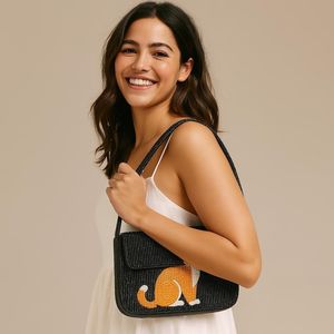 Sac à bandoulière perlé, Sac motif chat, Sac à main chat fait main, Sac perlé pour les amoureux des chats, Cadeau sac à main perlé unique, Sac à main chat mignon - Product Image 1