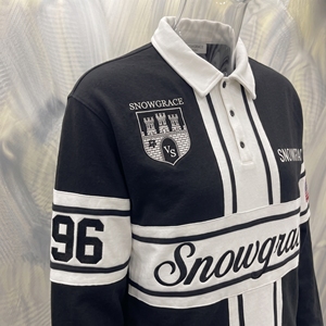 Maillot de baseball Snowgrace à manches courtes, rayé, respirant, avec logo brodé, col rabattu, coupe décontractée, unisexe - Product Image 2