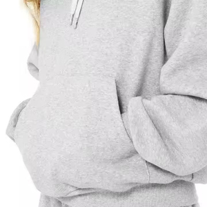Conjunto de Sudadera con Capucha Gris Tejida para Mujer, Corte Regular, Manga Larga, Color Sólido, Ropa Casual con Bolsillos, Estilo Otoñal - Product Image 4