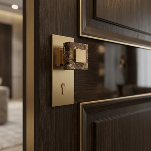 Luxury Real Marble <b>Mortise</b> Door Handle <b>Set</b> | Stainless Steel Antique Graphite Black PVD Finish | Premium Main Door Hardware - Product Image 3