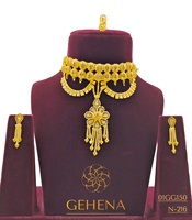 GEHENA Parure Collier Sautoir Plaqué Or 24K 5 Grammes, Boucles d'Oreilles et Bague pour Femme, Style Africain, Créateur, Mariage, Tendance Arabe