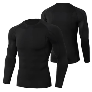 Nouveau t-shirt de compression à manches longues, col rond, respirant, anti-UV, coupe ajustée, tricoté, écologique - Product Image 1
