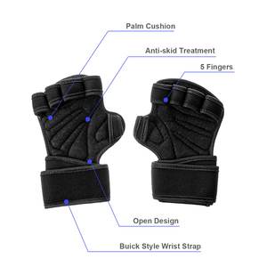 Gants de fitness ventilés à paume ouverte pour l'entraînement, la musculation et la gym, avec sangle de poignet, noirs, pour hommes - Product Image 2