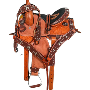 Selle de cheval en cuir occidental artisanale de qualité supérieure avec un design floral gravé |   Ensemble d'équipement équestre pour Barrel Racing, Ranch et Trail Riding - Product Image 2