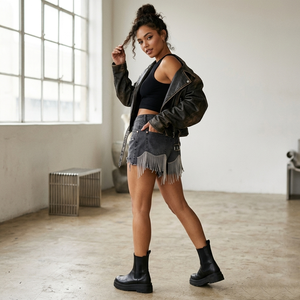 Short en jean délavé avec strass personnalisés, style vintage tendance, pour unisexe, streetwear et tenue décontractée - Product Image 5