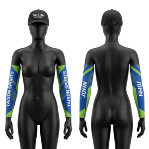 Manguito de Voleibol de Poliéster Spandex Premium 220 GSM con Diseño de Paneles Azul y Verde, Transpirable, Elástico, Sublimación, Logotipo Personalizado - Product Image 1