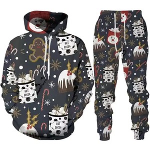 Unisex Winter <b>Christmas</b> Hooded Sweatshirt and <b>Pants</b> Set 2 Piece Tracksuit with Cartoon Snowman Print - Product Image 3
