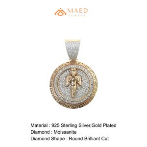 Gold <b>Angel</b> Circle Moissanite Pendant Custom Hip Hop Fashion Necklace Luxury <b>Charm</b> Jewelry Wedding Gift Drip Style Unisex - Product Image 6