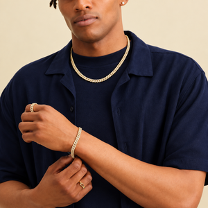 Conjunto de Joyería Unisex con Cadena y Pulsera de Eslabones Cubanos con Diamantes Cultivados en Laboratorio Chapados en Oro, Certificado IGI, para Compromiso o Aniversario - Product Image 3