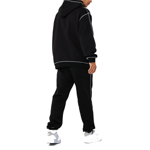 Ensemble sweat à capuche et pantalon de survêtement pour homme, écologique, séchage rapide, respirant, avec surpiqûres contrastées - Coupe décontractée automne en polyester/coton - Product Image 2