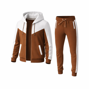 Ensemble de survêtement pour homme blanc et marron, sweat à capuche zippé et pantalon de jogging, tenue de sport décontractée pour la gym, la course et le fitness, vente en gros - Product Image 2