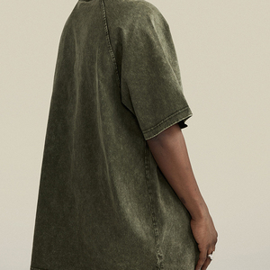 T-shirt Homme Oversize Vert Uni à Manches Raglan Col Rond Style Urbain en Coton Jersey Lavé Coupe Droite Longueur Standard Design Uni - Product Image 2