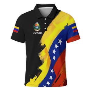 Chemise à manches courtes pour homme avec drapeau national du Venezuela imprimé sur le devant, coupe régulière, respirante, décontractée, en polyester tricoté - Product Image 3