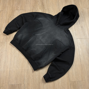 Sweat à capuche oversize en patchwork personnalisé, coupe ample, délavé à l'acide, noir, 450 500 Gsm, French Terry, sweat à capuche délavé - Product Image 4