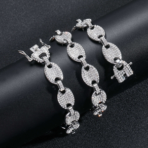 <b>Iced</b> <b>Out</b> Oval Link <b>Chain</b> Silver Hip Hop Necklace Bling Chunky Statement Jewelry - Product Image 4