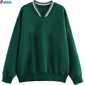 Sudaderas de Felpa Decorativas de Moda para Mujer, Tallas Grandes, Cuello Redondo, Manga Larga, 100% Algodón, Color Sólido - Product Image 1