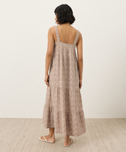Robe longue d'été décontractée en gaze double biologique imprimée, sans manches, col carré, coupe ample, ourlet étagé - Product Image 4