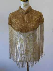 Cuello de Lujo con Flecos Largos de Cuentas Doradas y Parches Hechos a Mano para Vestidos de Novia - Product Image 4