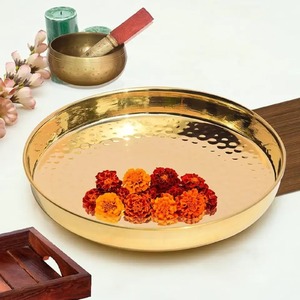 Decorative Gift Brass Pooja Thali Set Traditional Design Puja Plate with Diya Bell Kalash <b>Mandir</b> Decor - Product Image 1
