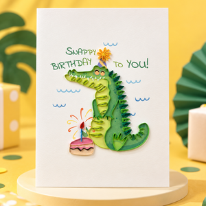 Carte de vœux artisanale personnalisée sur le thème du crocodile, idéale pour les anniversaires, en papier de papeterie, cadeau, vente en gros, Vietnam - Product Image 1