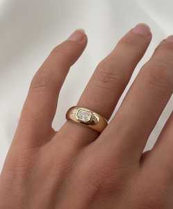 <b>Diamond</b> Engagement <b>Ring</b> Bezel Set Sparkling Emerald Lab Grown Solitaire Wide Tapered Wedding Band 14k 18k Solid Gold Wholesale - Product Image 5