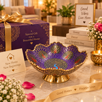 Bol décoratif en laiton violet de 5 pouces avec motif paon, bol artisanal indien traditionnel pour Pooja, décoration de la maison, mariage