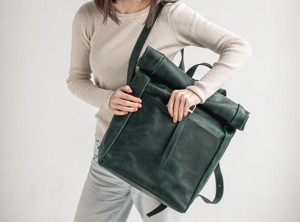 Minimalist Leather <b>Roll</b> Top <b>Backpack</b> Slim Design Laptop Rucksack For Corporate Gifting And Wholesale LTBP-0208 - Product Image 6