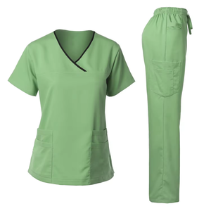DHL Factory Wholesale Knitted Polyester/Cotton Medical <b>Scrub</b> <b>Sets</b> for Women Needle Detection Seamless Fusing Hospital Use - Product Image 4