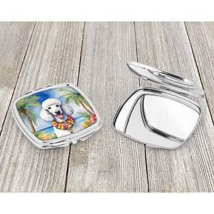 Espejo de maquillaje de viaje compacto para mujer Caniche blanco Luau Decorativo Plegable Diseño de mano Regalo para niñas - Product Image 3