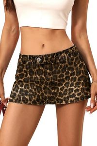 Mini-jupe en jean imprimé léopard taille haute coupe trapèze style été taille normale jupe courte sexy pour femme - Product Image 3