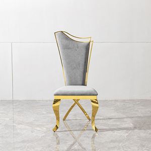 Splendido set di 2 sedie da pranzo con schienale alto, tessuto grigio e design aerodinamico in acciaio inossidabile - Product Image 4